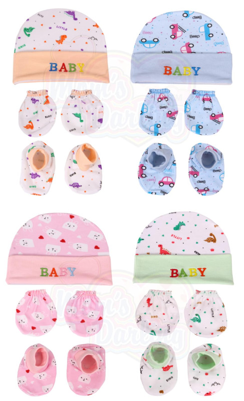 Cotton Baby Hat, Socks & Anti-Scratch Mitten Set for Newborns
