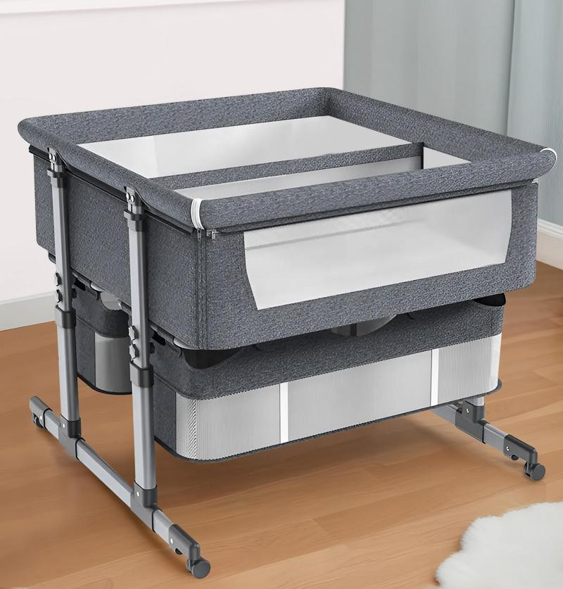 Foldable Twin Baby Crib & Portable Travel Cot - Grey