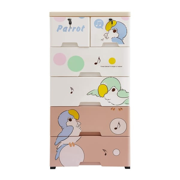 Kids 6-Drawer Plastic Rolling Dresser, Multi-Color Nursery Storage