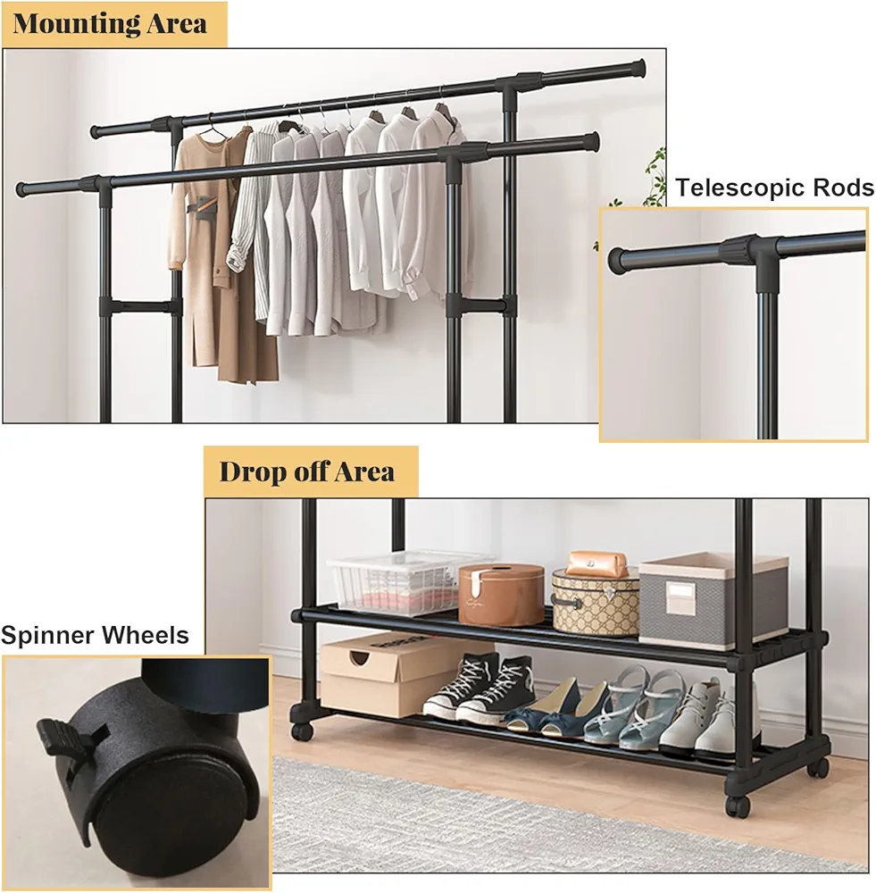 Adjustable Double-Pole Telescopic Garment Rack & Clothes Organizer